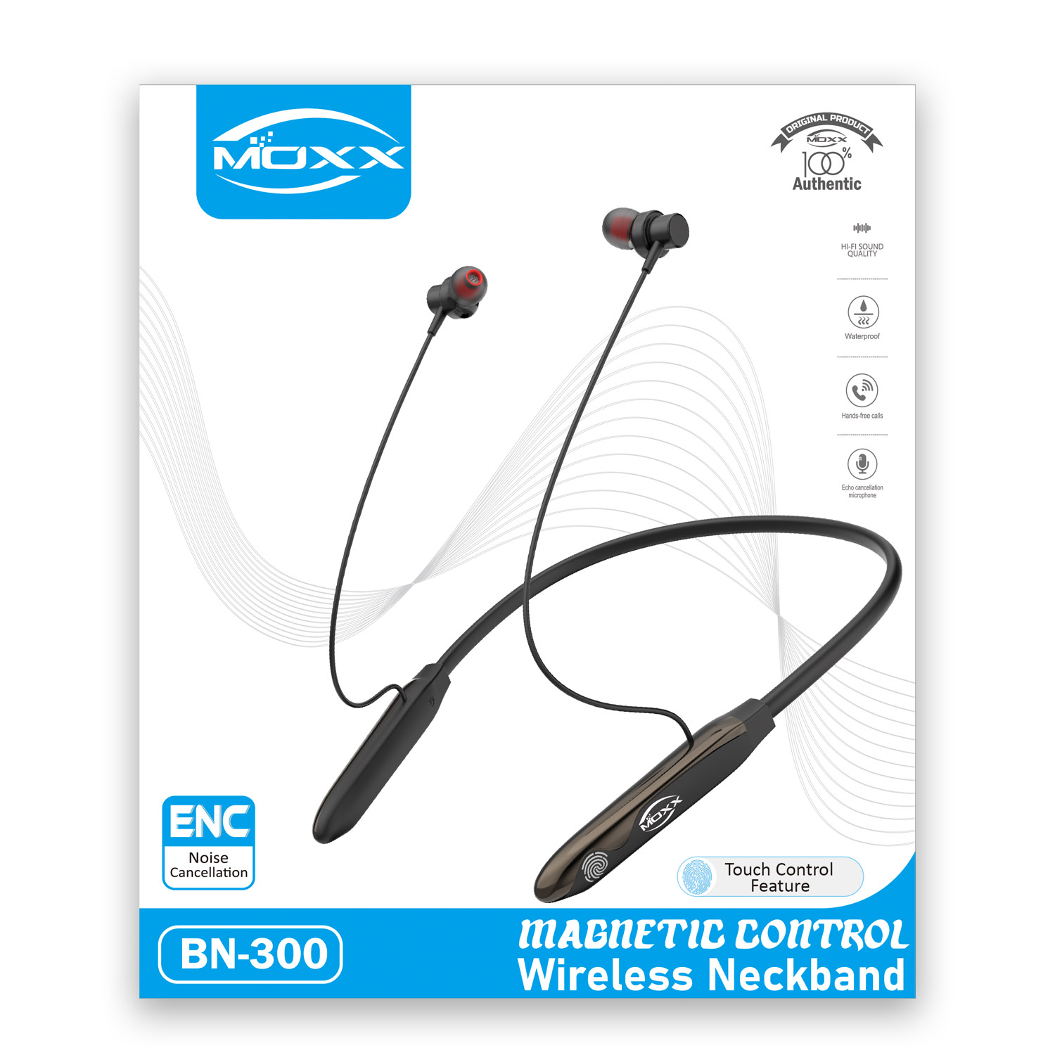 MOXX Wireless ENC Premium Neckband [BN300] | Super Touching Control | Environmental Noise Cancellation [ENC] Active