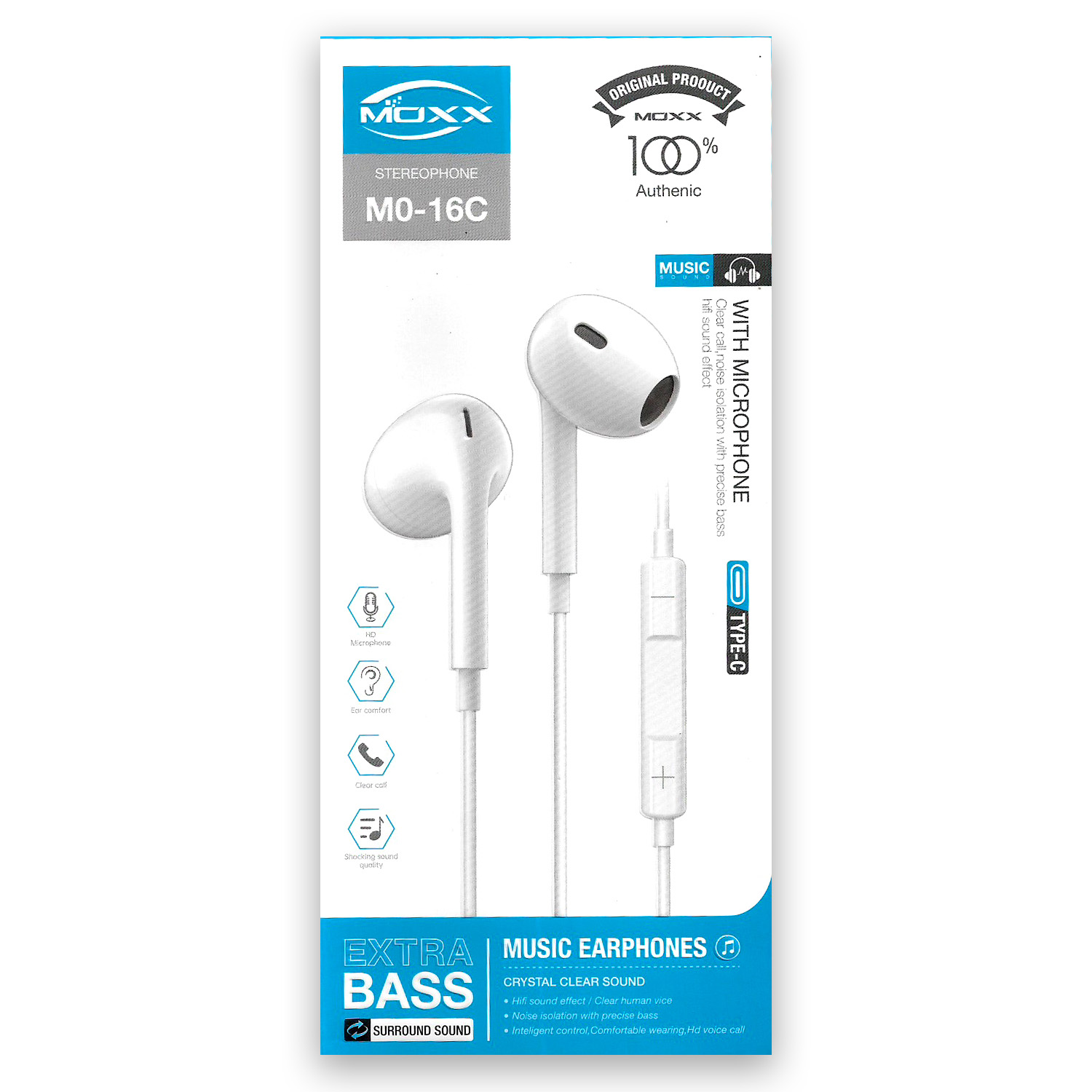 MOXX Music Type-C Earphone (MO-16c) | In-ear design | Input type Type-C | Powerful Deep Bass