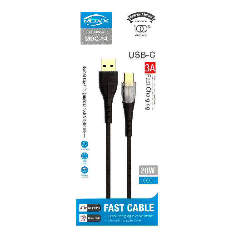 MOXX TRANSPARENT DATA TRANSFER CABLE | USB-A TO TYPE-C | 2O WATT