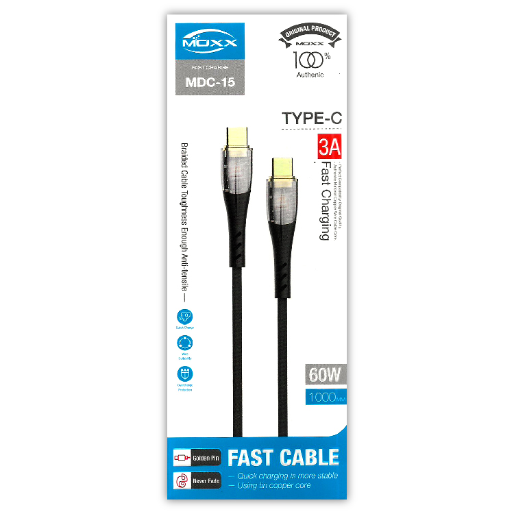 MOXX TRANSPARENT DATA TRANSFER CABLE | TYPE-C TO TYPE-C | 60 WATT