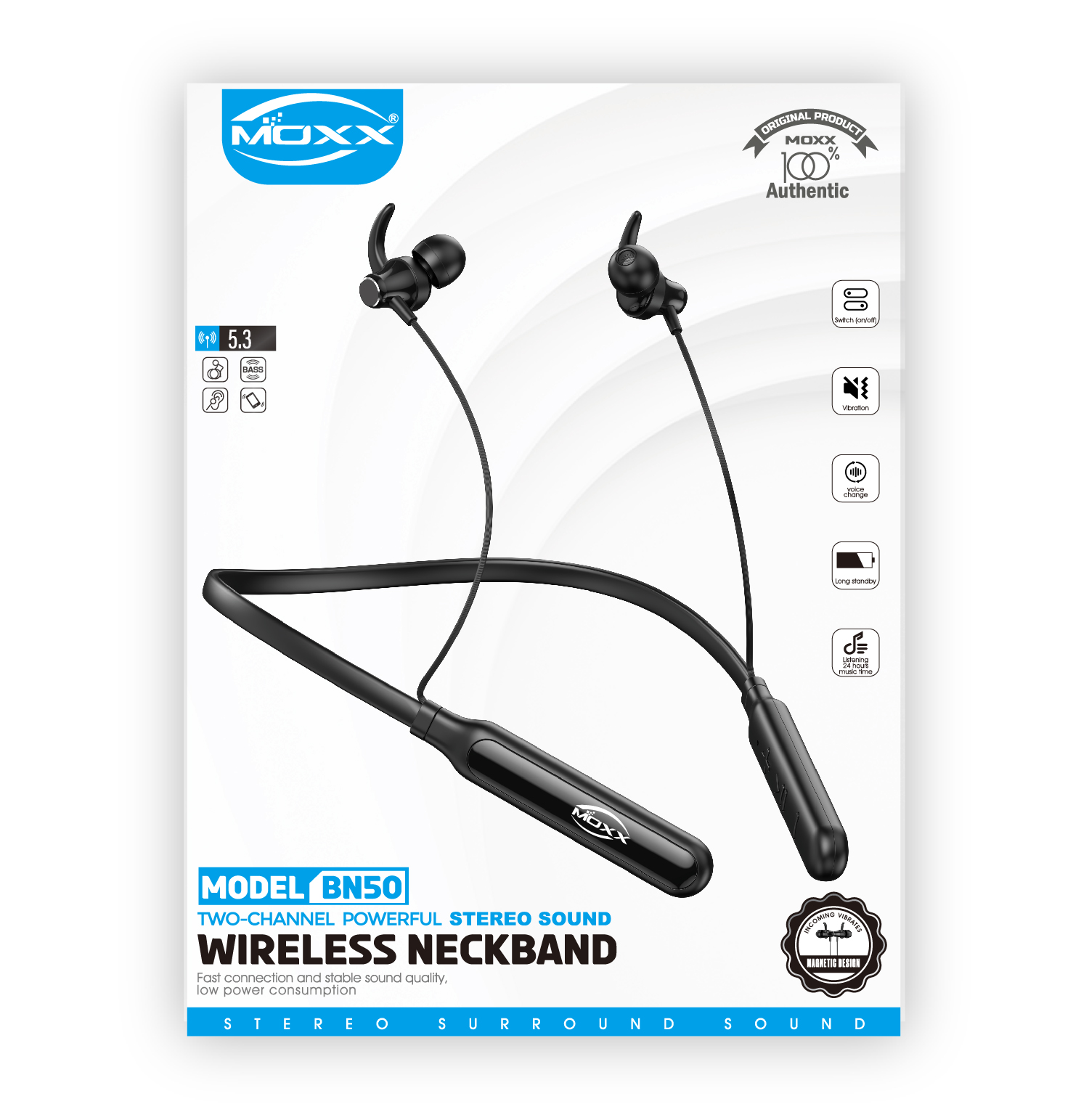 MOXX WIRELESS NECKBAND HEADPHONE | TWO CHANNEL POWERFUL STEREO SOUND | 40 HOURS MUSIC TIME