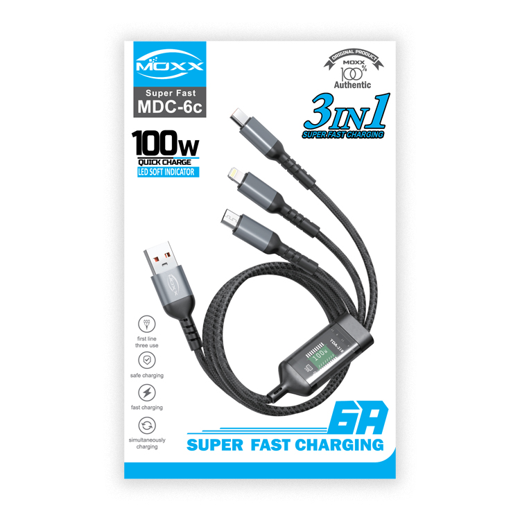 MOXX FAST DATA 3in1 CABLE | 100W FAST SPEED | USB TO TYPE-C, MICRO,LIGHTING