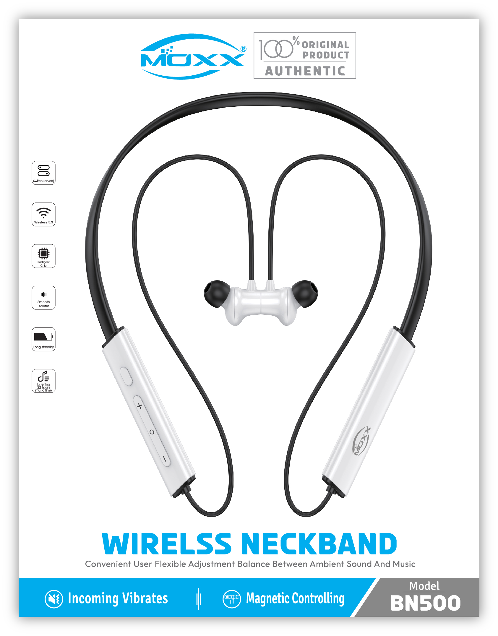 MOXX WIRELESS BT NECKBAND | PREMIUM SOUND QUALITY | 22 HOURS MUSIC TIME