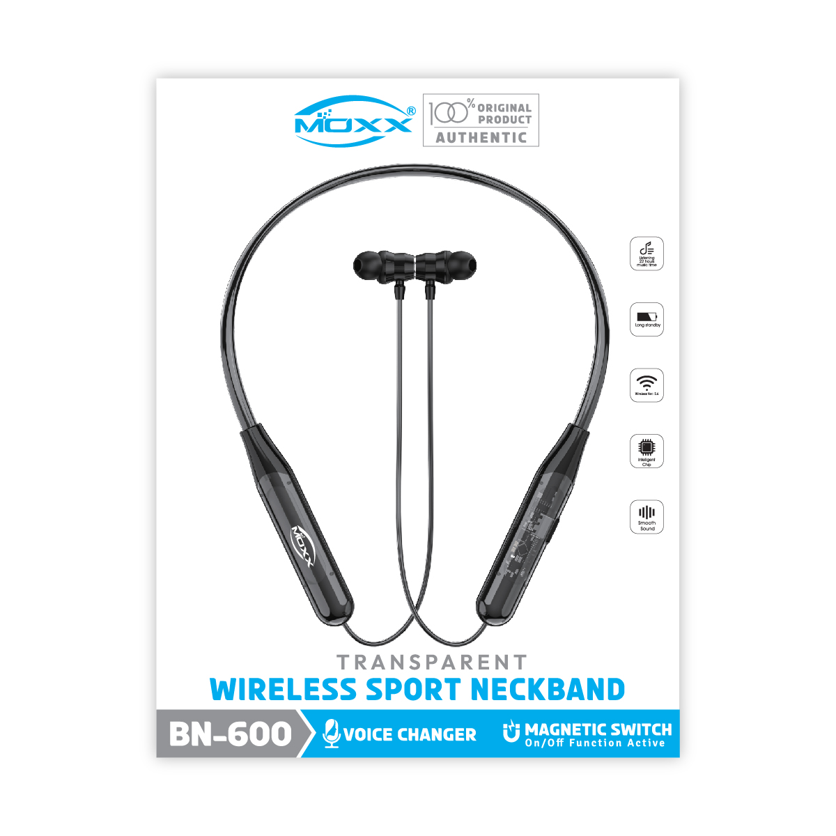 MOXX WIRELESS SPORT TRANSPARENT NECKBAND | 22 HOURS MUSIC TIME | HD CALLING