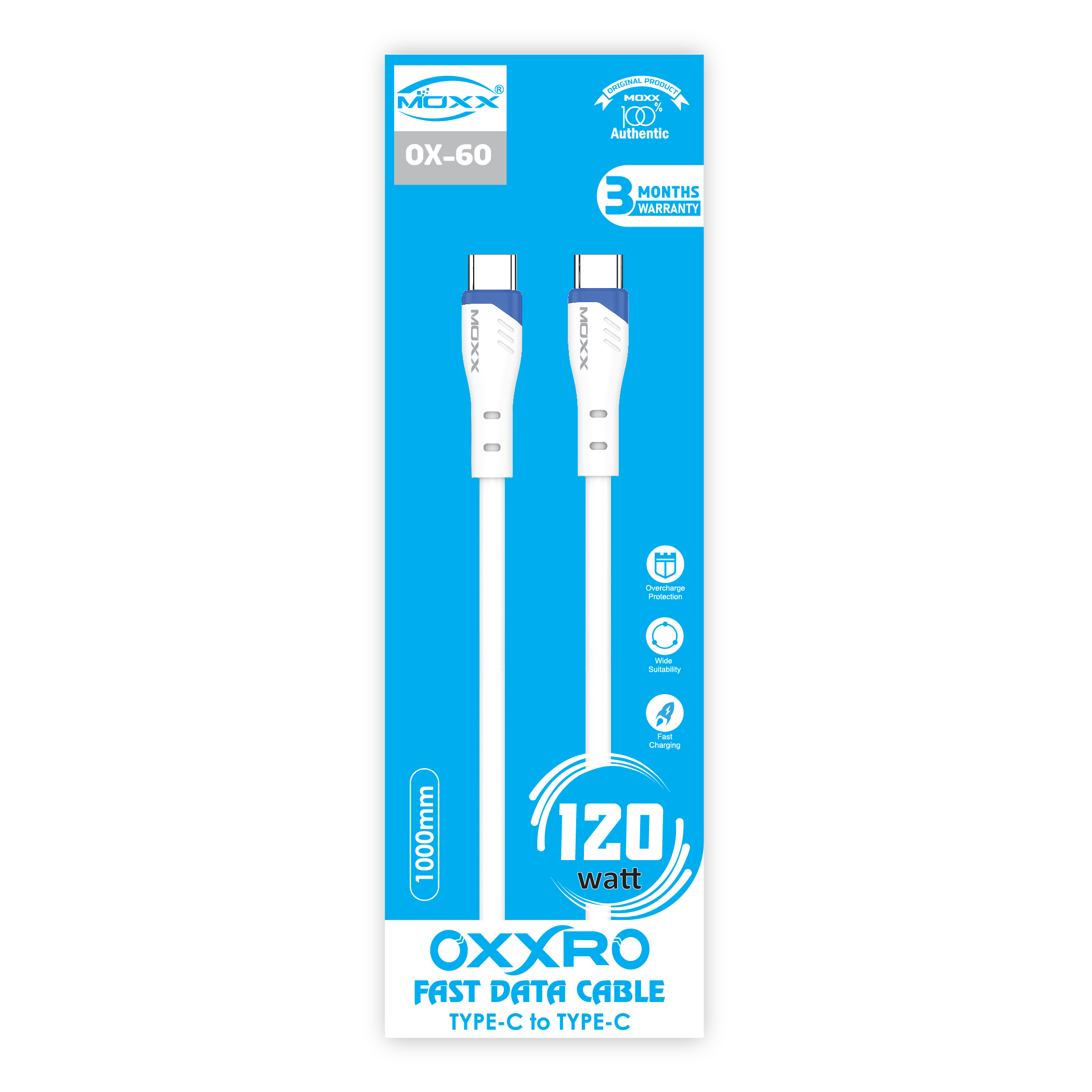 OXXRO TYPE-C TO TYPE-C CABLE [OX-60] | 120W FAST SPEED | TYPE-C TO TYPE-C