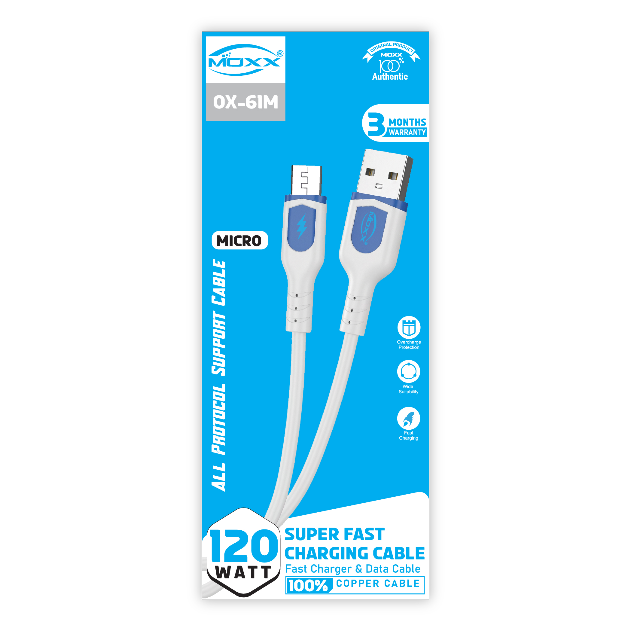 SUPER FAST COPPER CABLE [OX-61M] | 120W FAST SPEED | USB TO MICRO