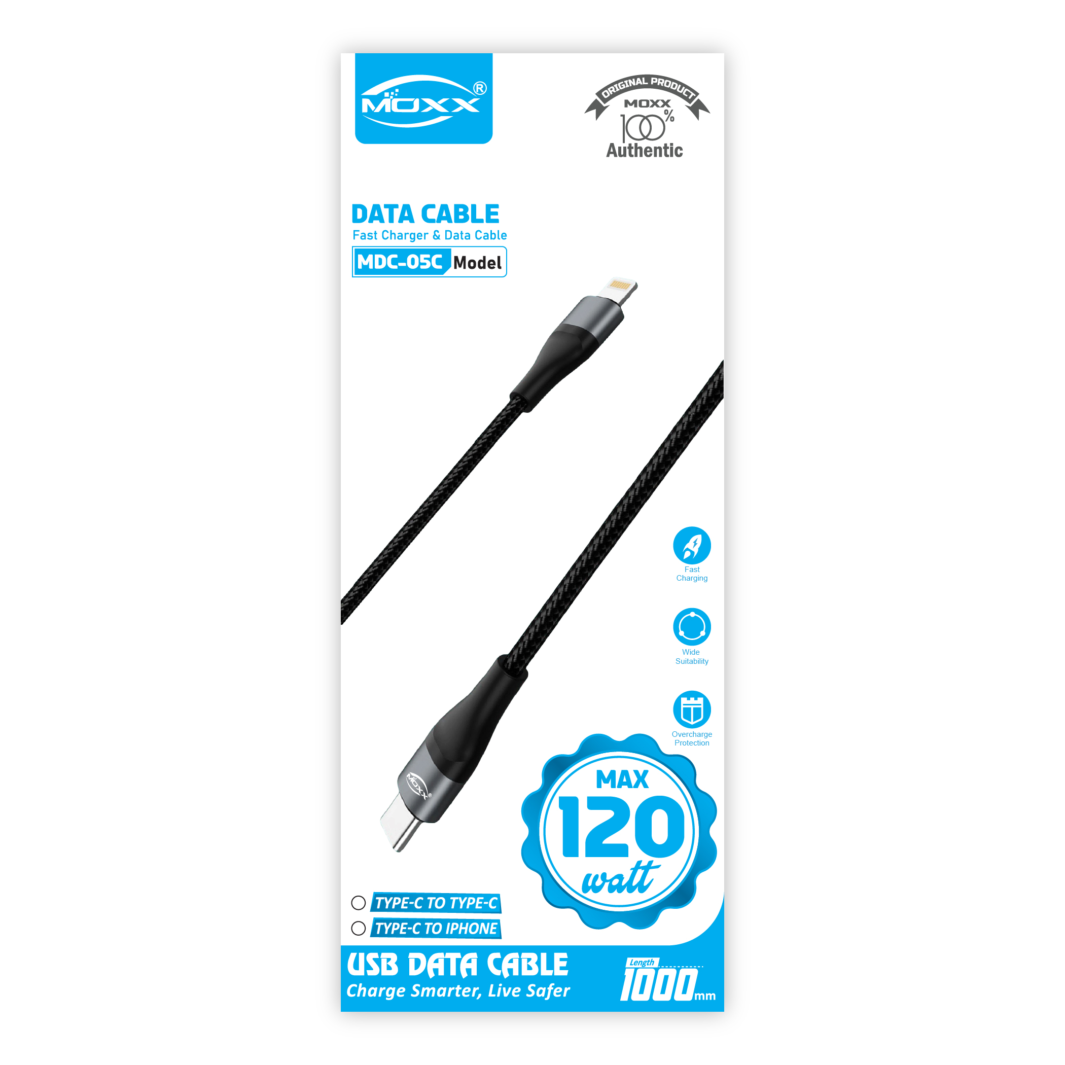 MOXX TYPE-C TO IPHONE CABLE [MDC-05c] | 120W FAST SPEED | TYPE-C TO IPHONE