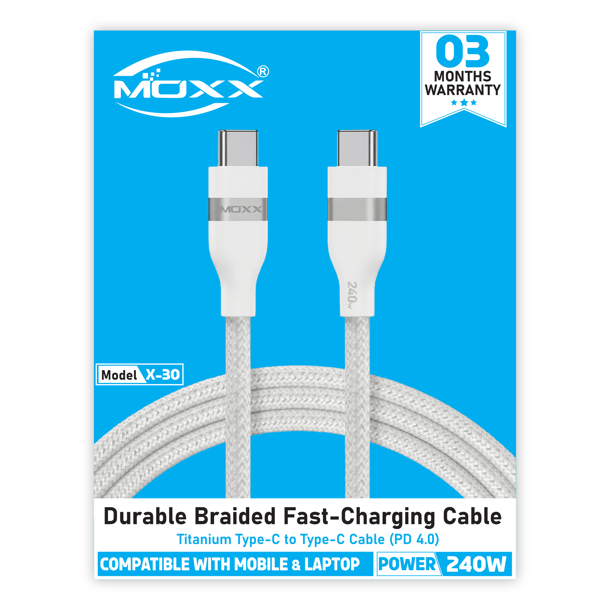 MOXX BRAIDED TYPE-C TO TYPE-C CABLE [X-30] | 240W FAST CHARGING TYPE-C TO TYPE-C