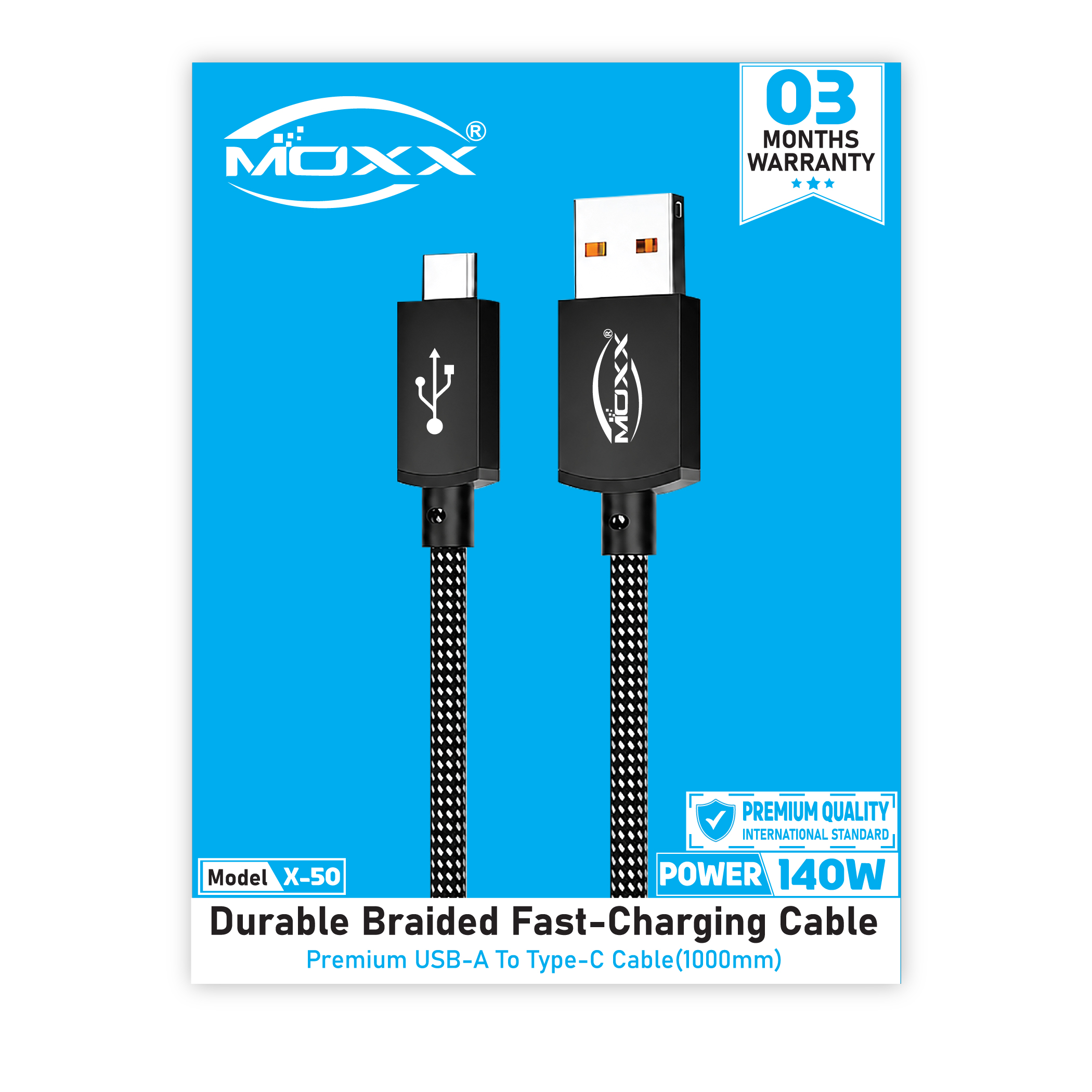 MOXX BRAIDED METAL USB TO TYPE-C CABLE [X-50] | 120W FAST CHARGING | USB TO TYPE-C