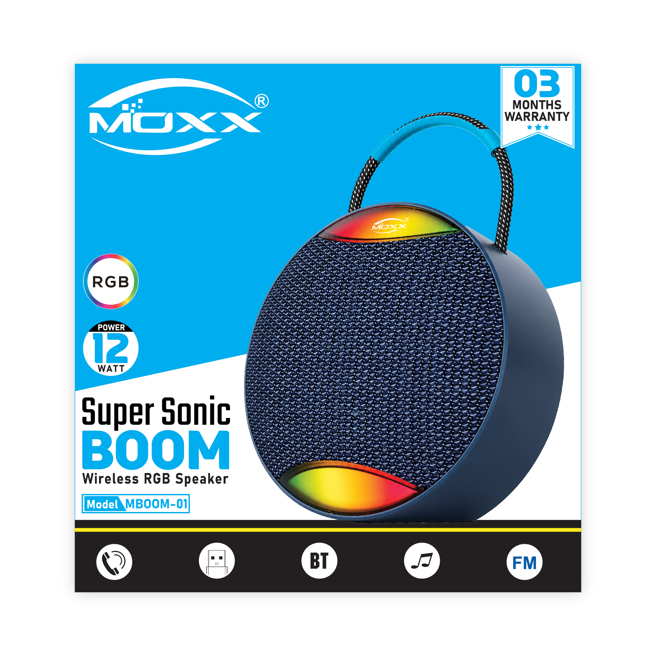 MOXX SUPER SONIC BOOM | RGB WIRELESS SPEAKER | 12W POWER